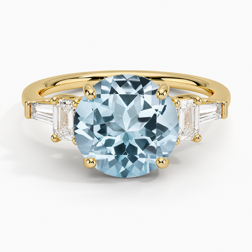 Aquamarine Cleo Five Stone Diamond Ring in 18K Yellow Gold
