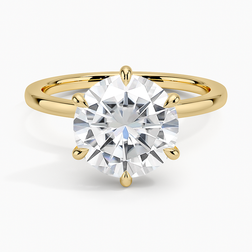 Moissanite Secret Halo Six-Prong Diamond Ring in 14K Yellow Gold