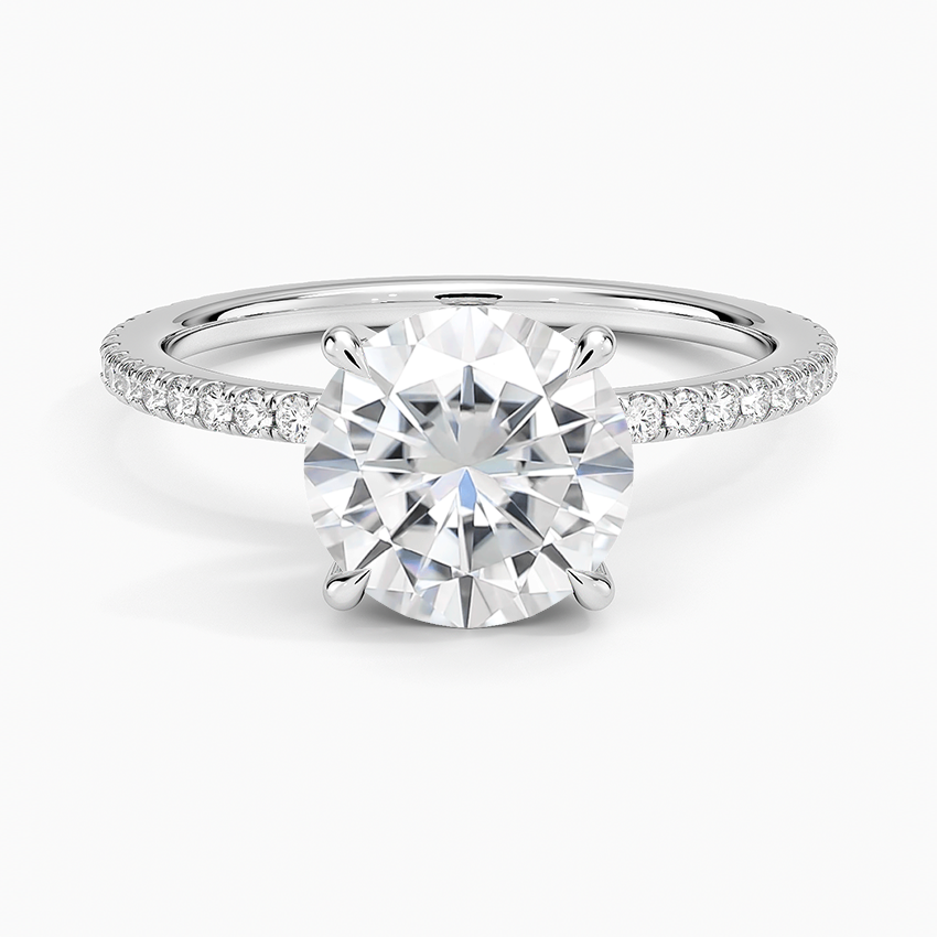 Moissanite Perfect Fit Hidden Halo Eternity Diamond Ring in 18K White Gold