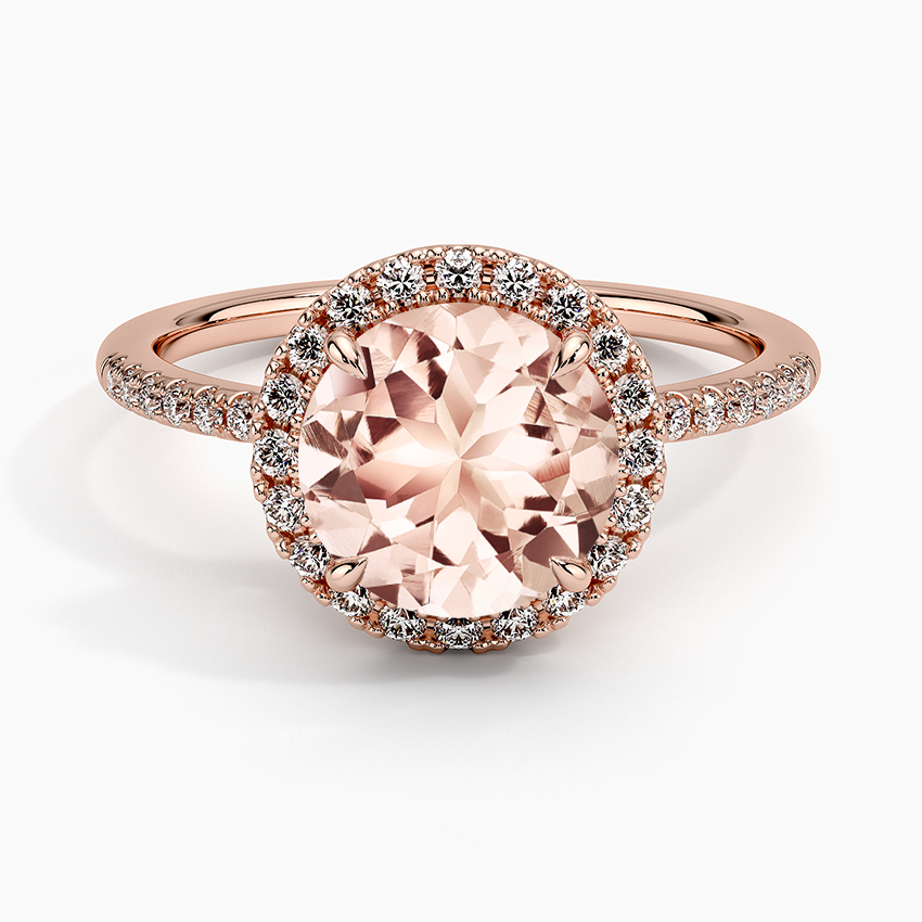 Morganite Cambria Halo Diamond Ring in 14K Rose Gold