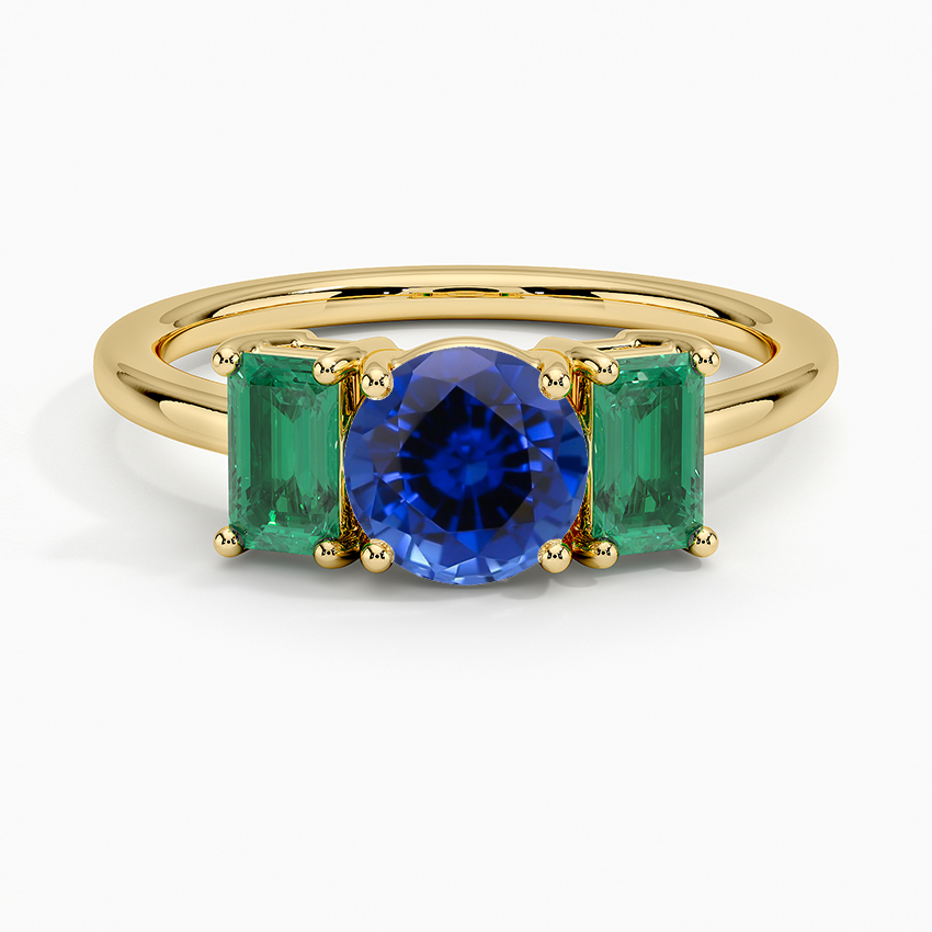 Sapphire Luxe Rhiannon Three Stone Lab Emerald Ring in 18K Yellow Gold
