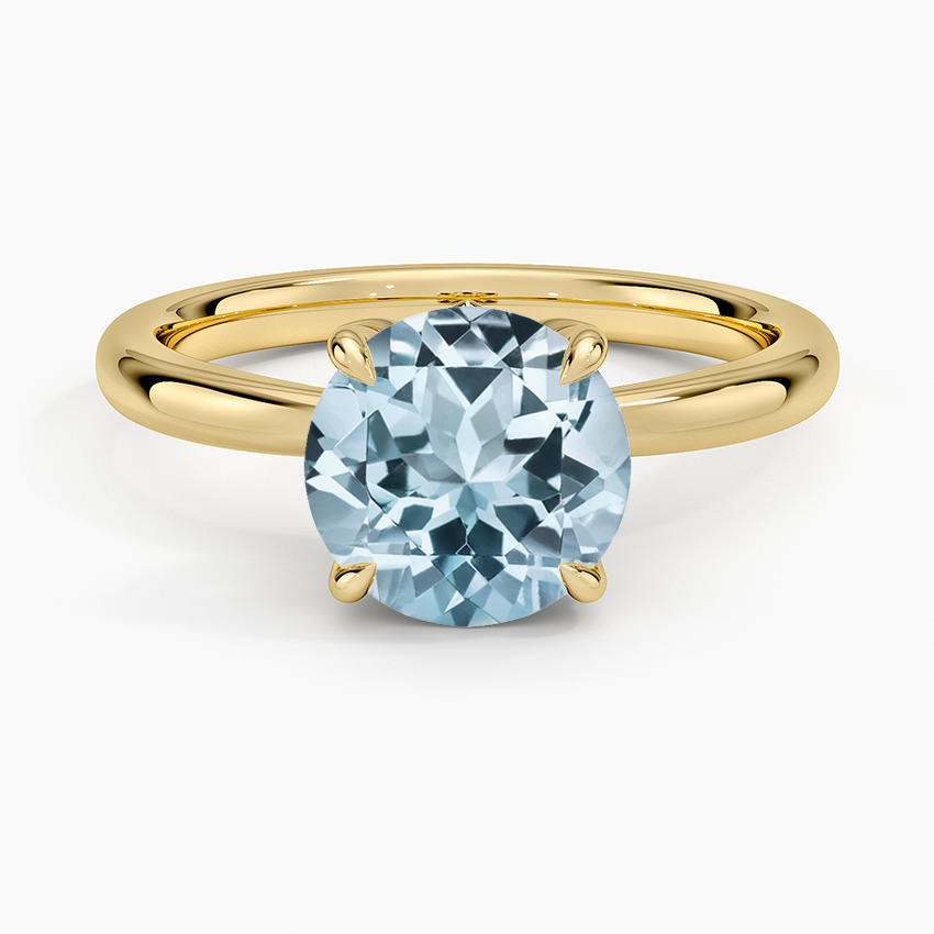 Aquamarine Petal 2mm Solitaire Ring in 18K Yellow Gold