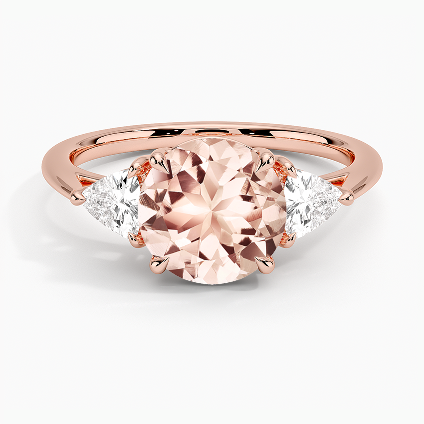 Morganite Luxe Trillion Cut Three Stone Diamond Ring in 14K Rose Gold