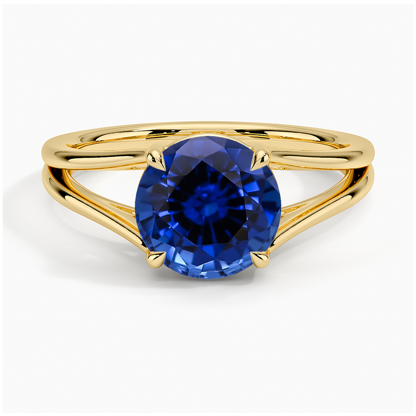 Lab Grown Sapphire Tressa Split Shank Solitaire Ring in 18K Yellow Gold