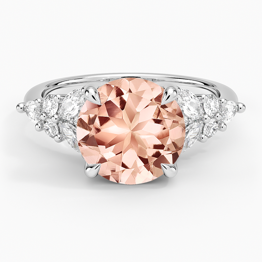 Morganite Nadia Taper Diamond Ring in 14K White Gold