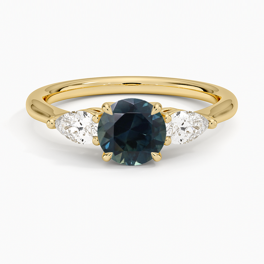 Sapphire Opera Three Stone Diamond Ring in 18K Yellow Gold