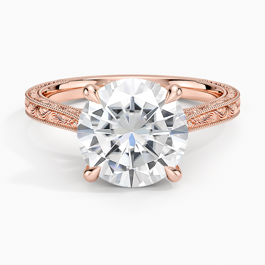 Moissanite Elsie Engraved Ring in 14K Rose Gold