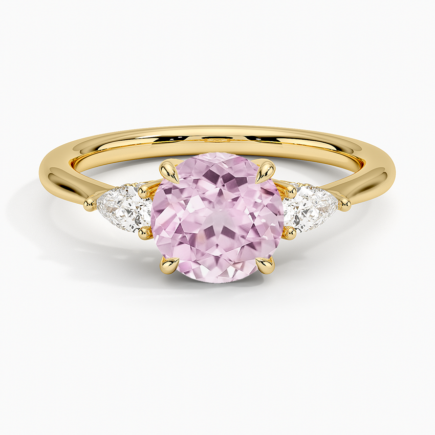 Lab Grown Sapphire Adorned Petite Opera Three Stone Diamond Ring in 18K Yellow Gold