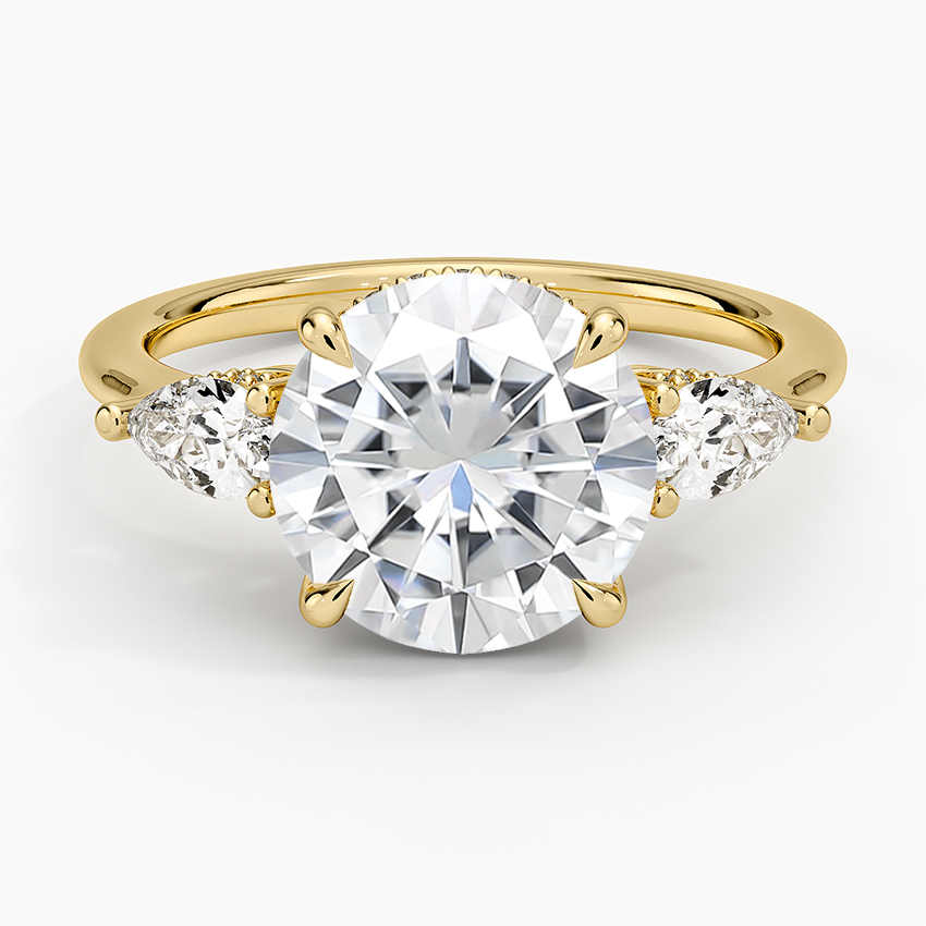 Moissanite Adorned Opera Three Stone Diamond Ring (1/2 ct. tw.) in 14K Yellow Gold