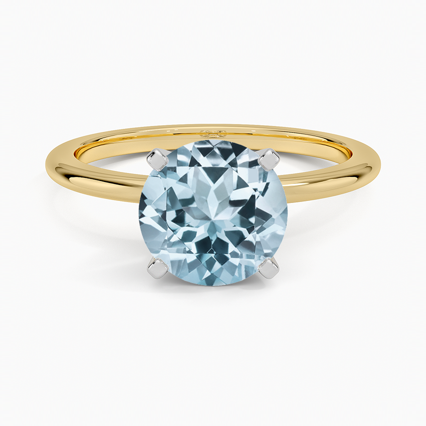 Aquamarine 1.5mm Four-Prong Comfort Fit Ring in 18K Yellow Gold