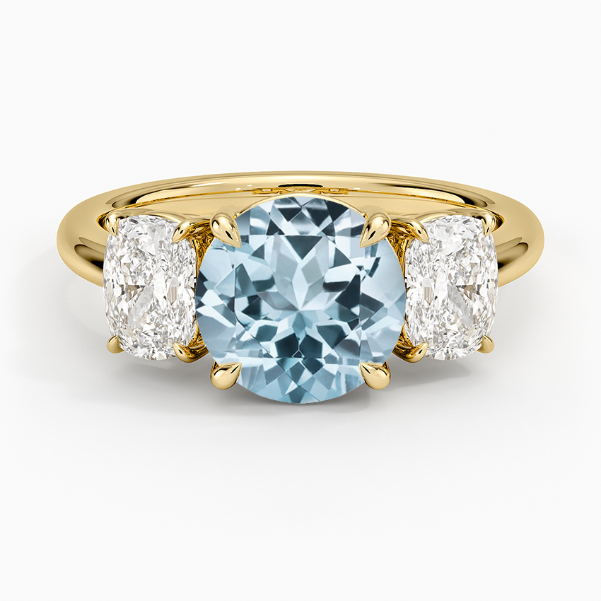 Aquamarine Luxe Faye Elongated Cushion Three Stone Diamond Ring (1 ct. tw.) in 18K Yellow Gold