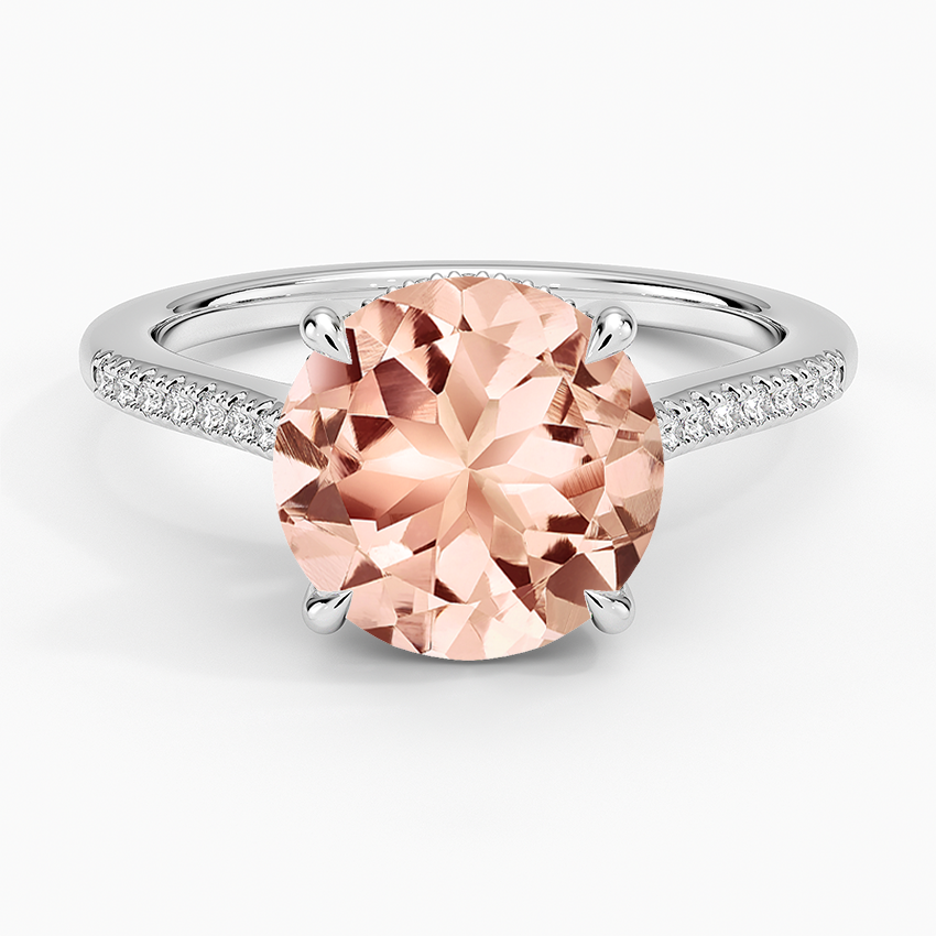 Morganite Lissome Half Coverage Diamond Ring in 14K White Gold