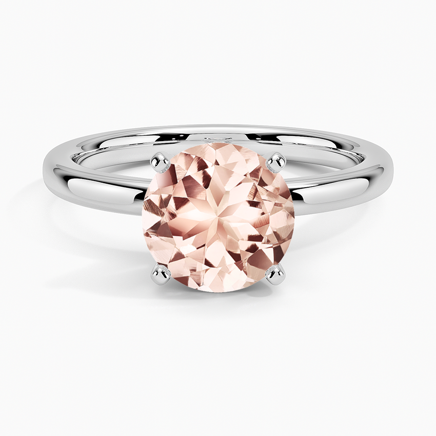 Morganite 2mm Comfort Fit Solitaire Ring in 18K White Gold