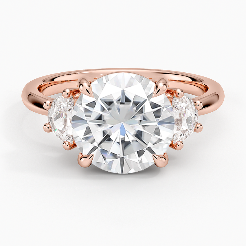 Moissanite Half Moon Three Stone Diamond Ring (1/4 ct. tw.) in 14K Rose Gold