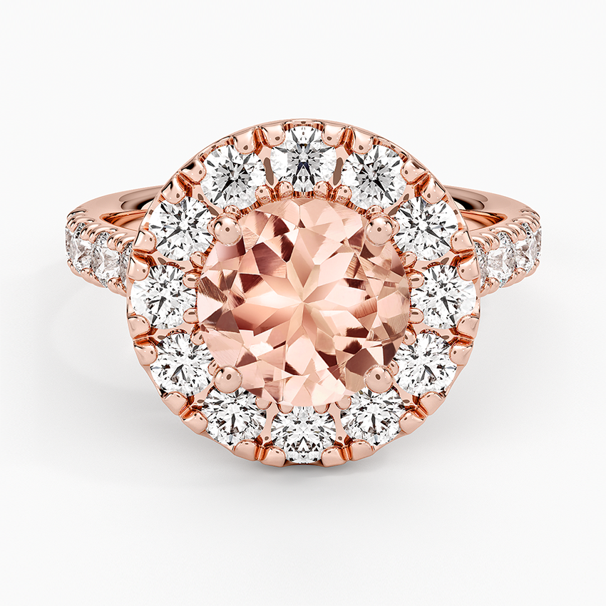 Morganite Adele Halo Diamond Ring in 14K Rose Gold