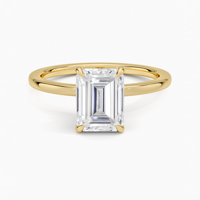 Moissanite Secret Halo Diamond Ring in 18K Yellow Gold