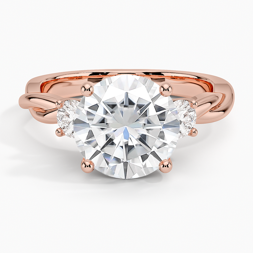 Moissanite Twisted Vine Three Stone Diamond Ring in 14K Rose Gold