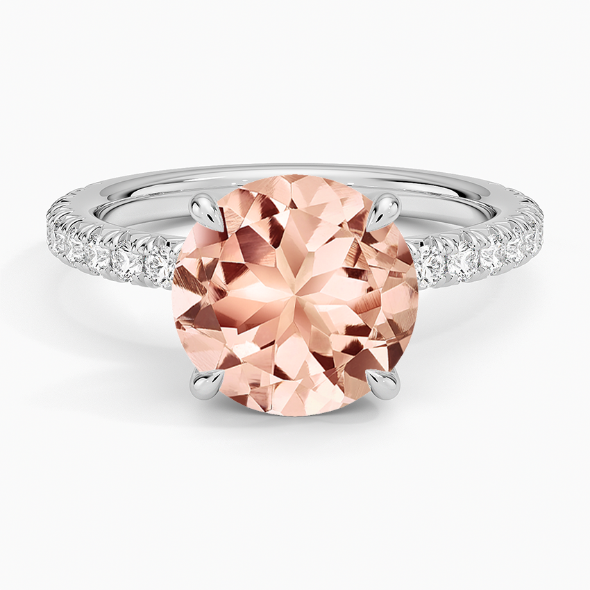 Morganite Amelie Three-Quarter Coverage Diamond Ring in 14K White Gold