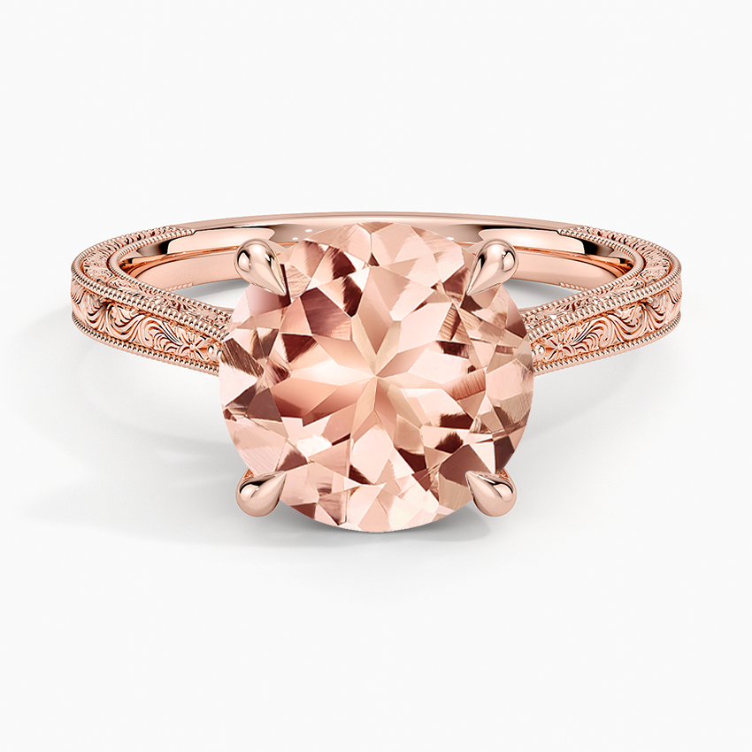 Morganite Elsie Engraved Ring in 14K Rose Gold