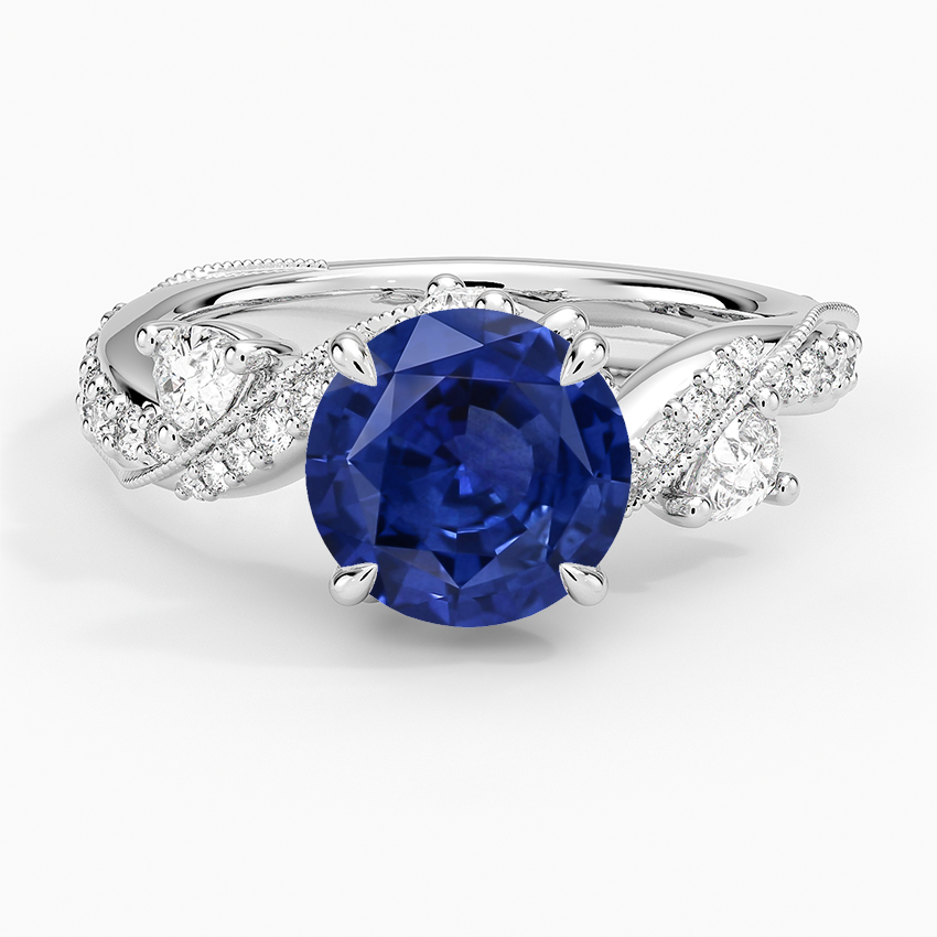 Sapphire Grand Camellia Diamond Ring in 14K White Gold