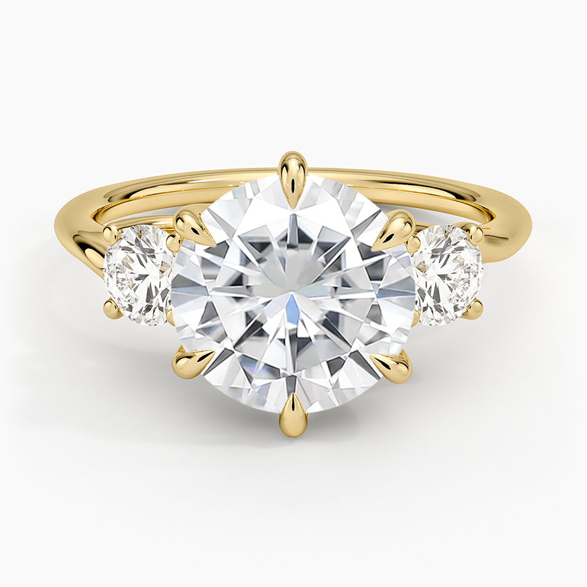Moissanite Luxe Delilah Three Stone Diamond Ring in 14K Yellow Gold