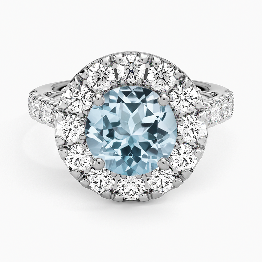 Aquamarine Adele Halo Diamond Ring in 18K White Gold