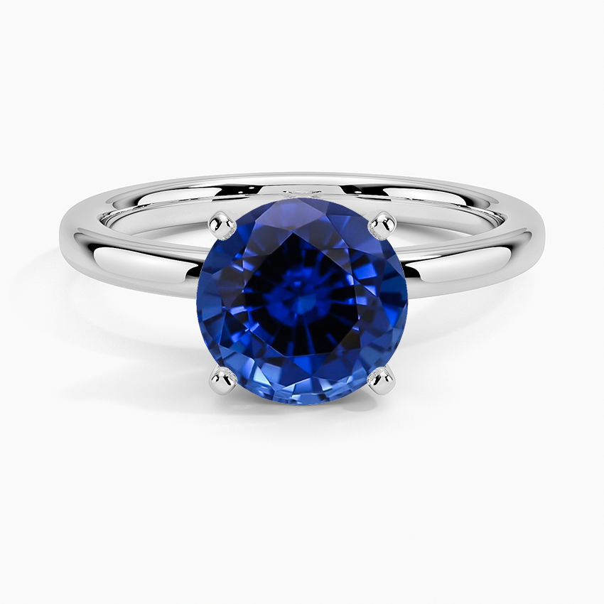 Lab Created Sapphire 2mm Comfort Fit Solitaire Ring in 18K White Gold