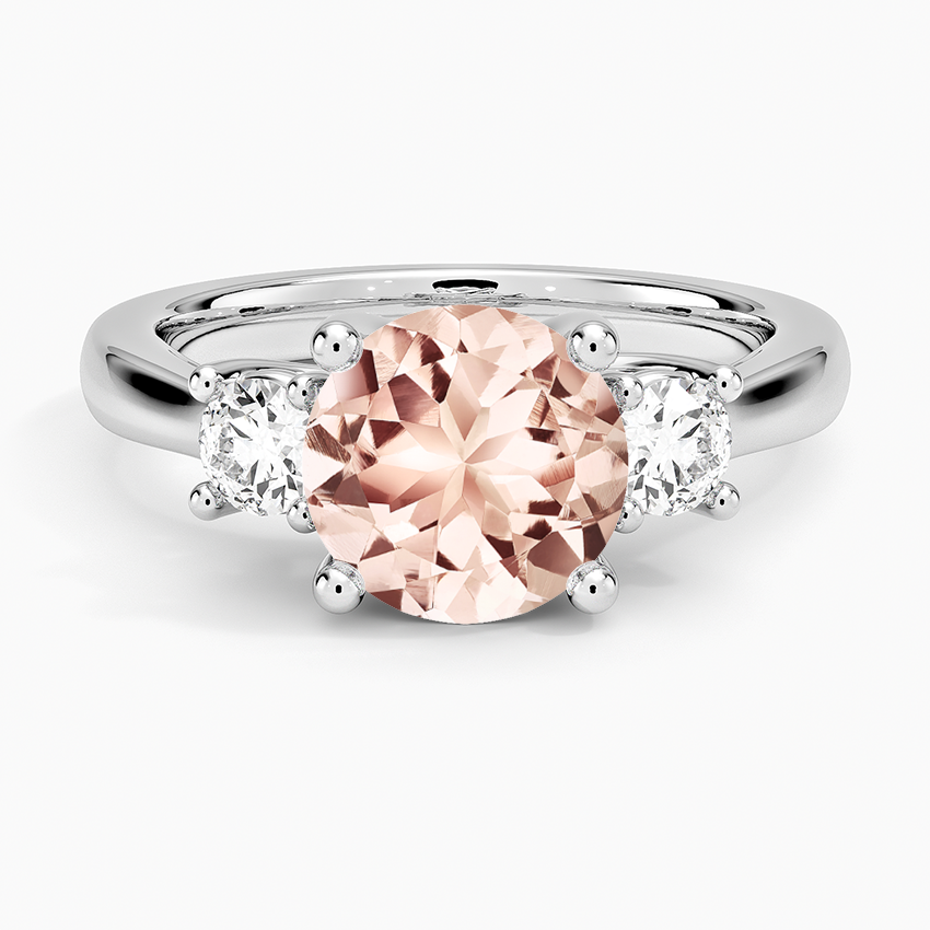 Morganite Petite Three Stone Trellis Diamond Ring (1/3 ct. tw.) in 14K White Gold