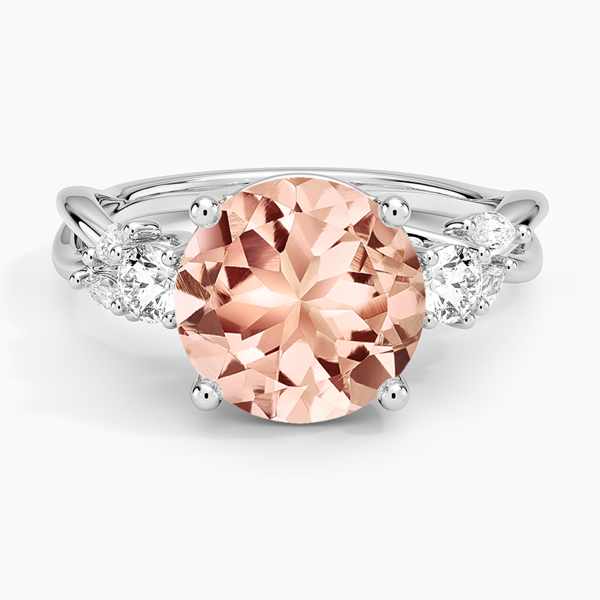 Morganite Willow Three Stone Diamond Ring (1/3 ct. tw.) in 14K White Gold