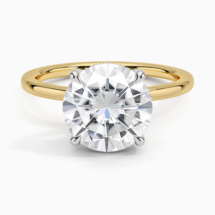 Moissanite Adorned Mixed Metal Diamond Ring in 18K Yellow Gold