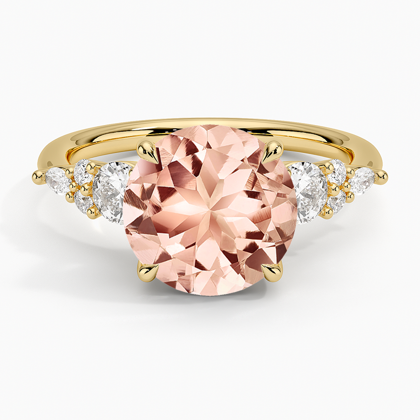 Morganite Nadia Three Stone Diamond Ring in 14K Yellow Gold