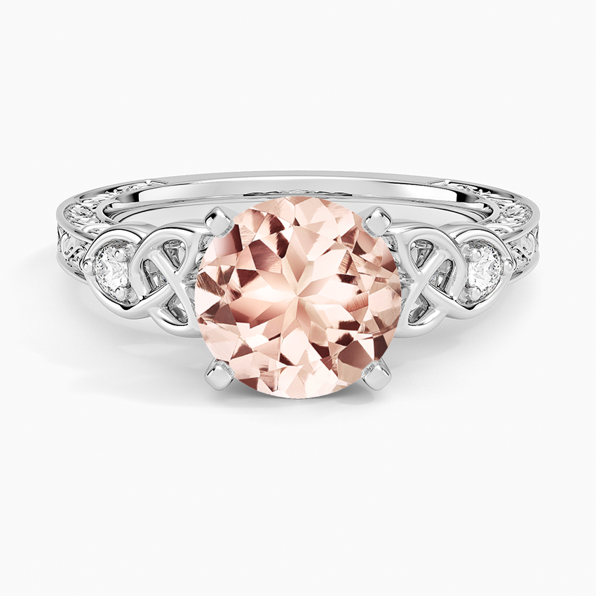 Morganite Aberdeen Celtic Diamond Ring in 14K White Gold