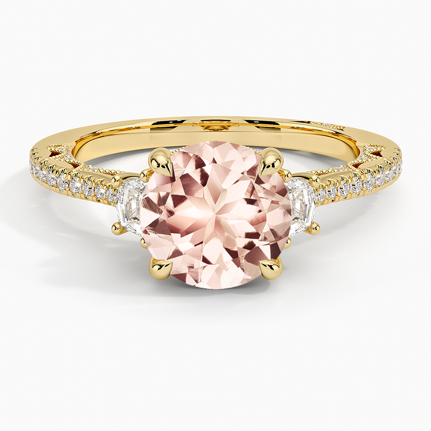 Morganite Tacori Lunetta Crescent Pavé Three Stone Diamond Ring in 18K Yellow Gold