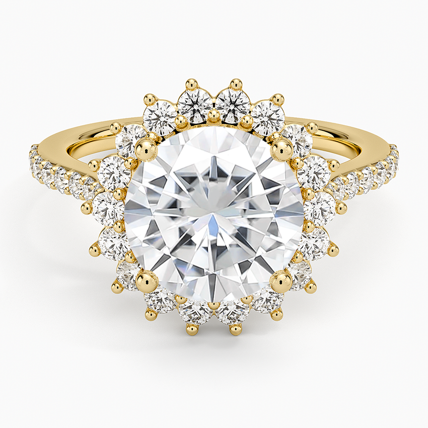 Moissanite Luxe Sunburst Halo Diamond Ring (1/2 ct. tw.) in 14K Yellow Gold