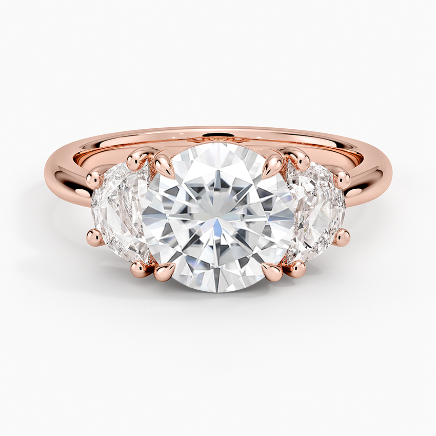 Moissanite Half Moon Three Stone Diamond Ring (1/2 ct. tw.) in 14K Rose Gold