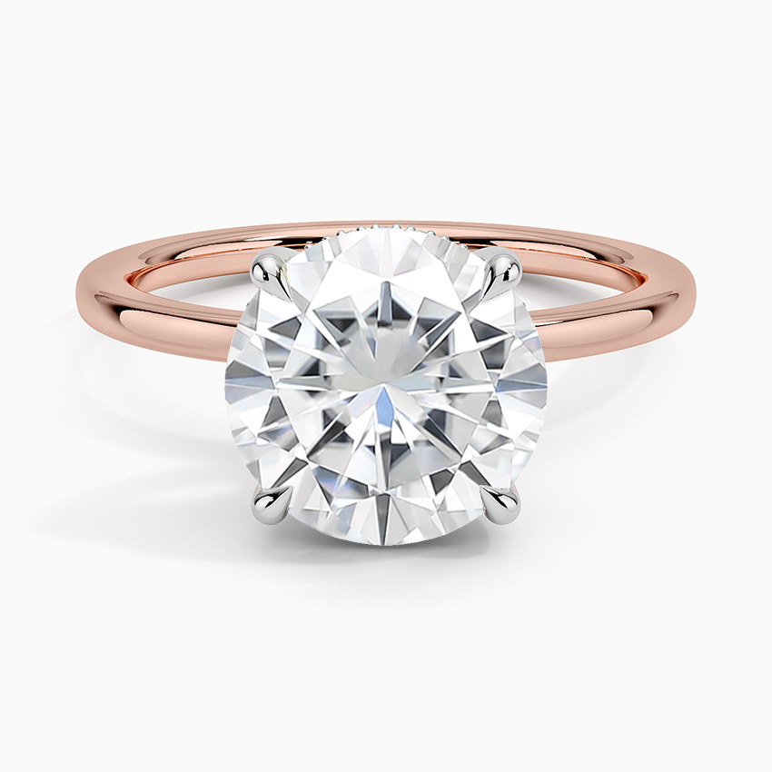 Moissanite Adorned Mixed Metal Diamond Ring in 14K Rose Gold