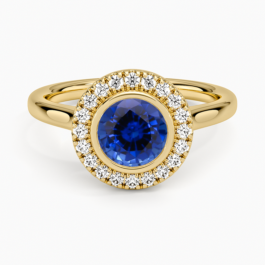 Sapphire Bezel Halo Diamond Ring (1/4 ct. tw.) in 18K Yellow Gold