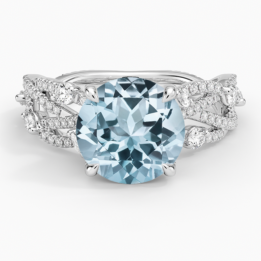 Aquamarine Grand Secret Garden Diamond Ring in 14K White Gold