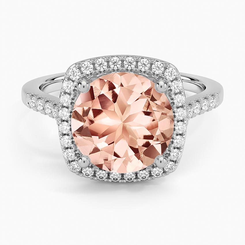 Morganite Odessa Halo Diamond Ring (1/5 ct. tw.) in 14K White Gold