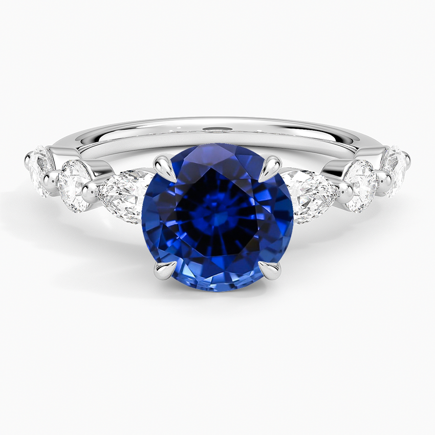 Lab Grown Sapphire Grand Versailles Diamond Ring in 18K White Gold