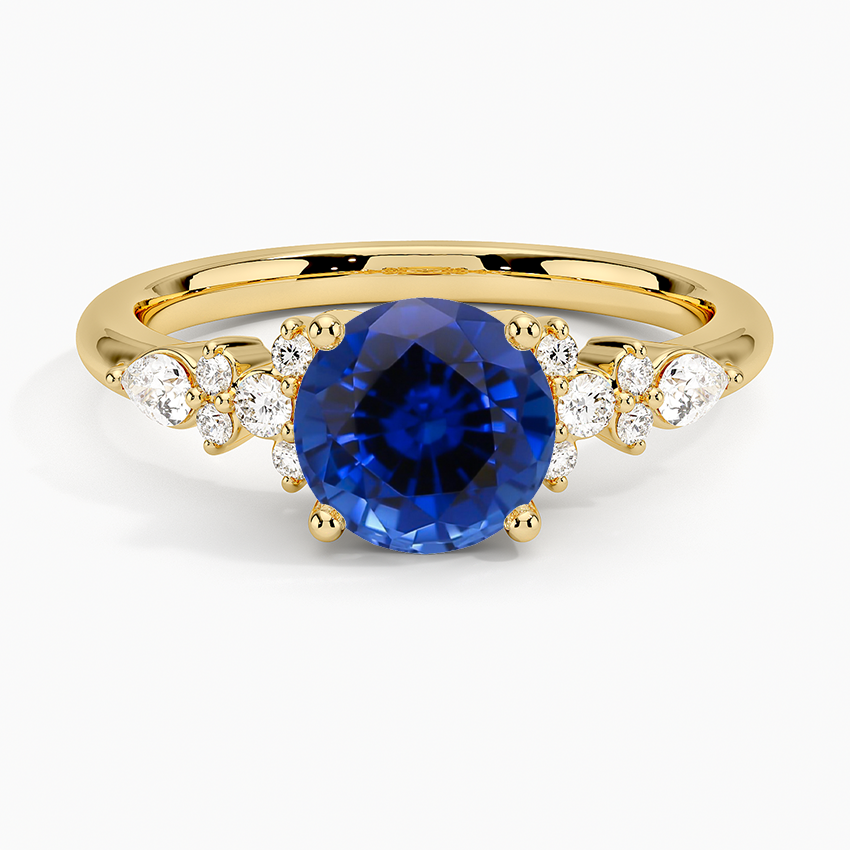 Sapphire Rosette Diamond Ring in 18K Yellow Gold
