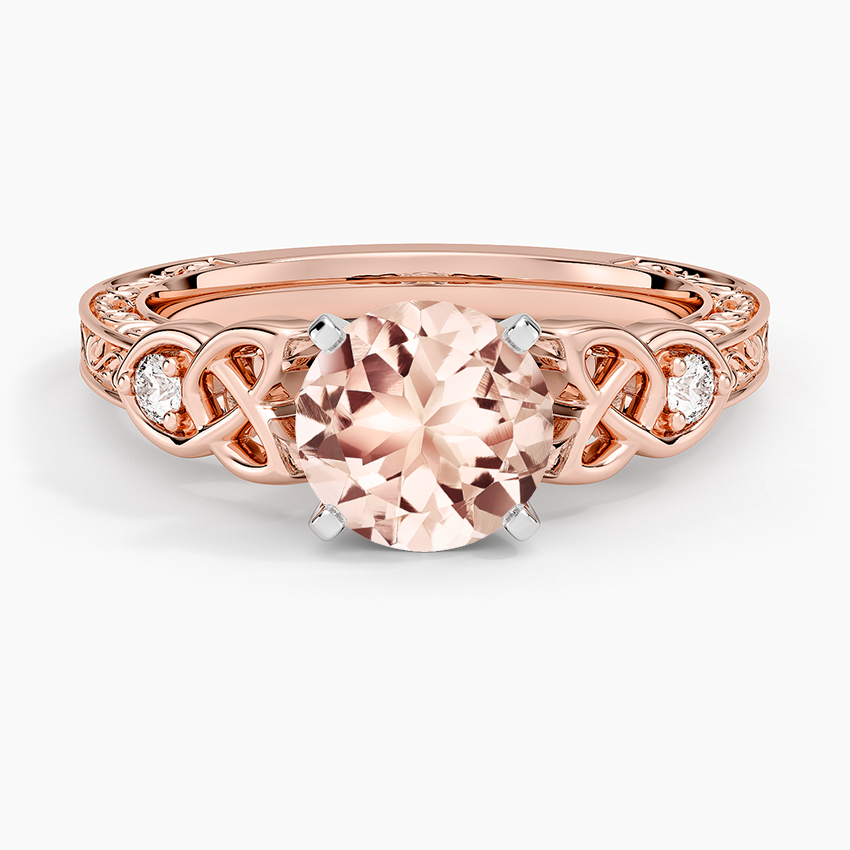 Morganite Aberdeen Celtic Diamond Ring in 14K Rose Gold
