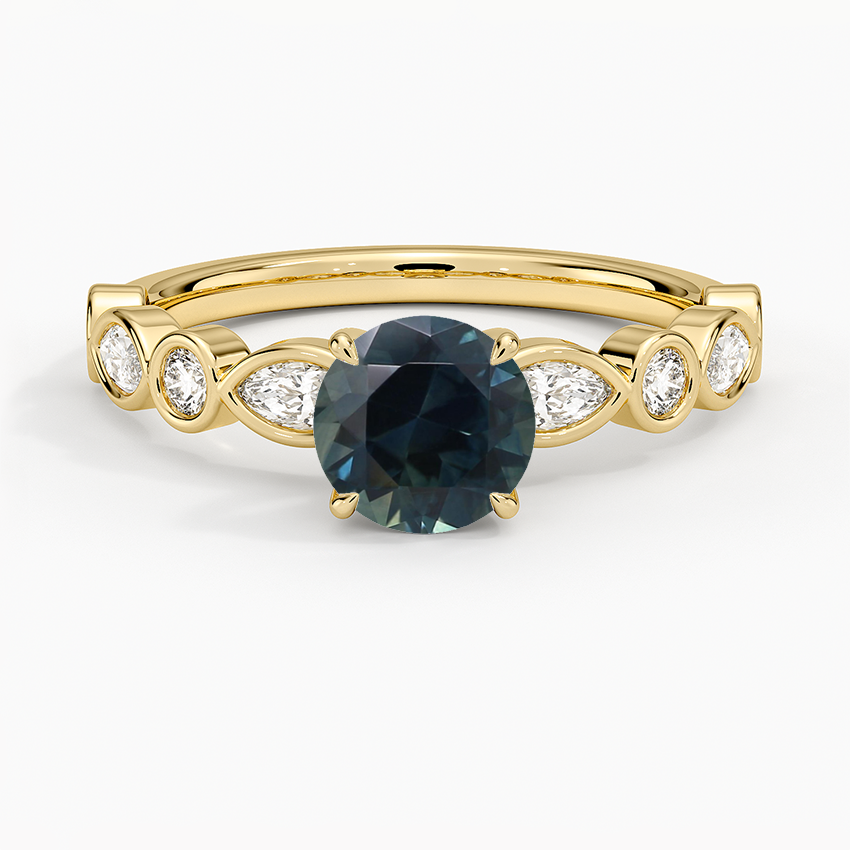 Sapphire Versailles Bezel Diamond Ring in 18K Yellow Gold