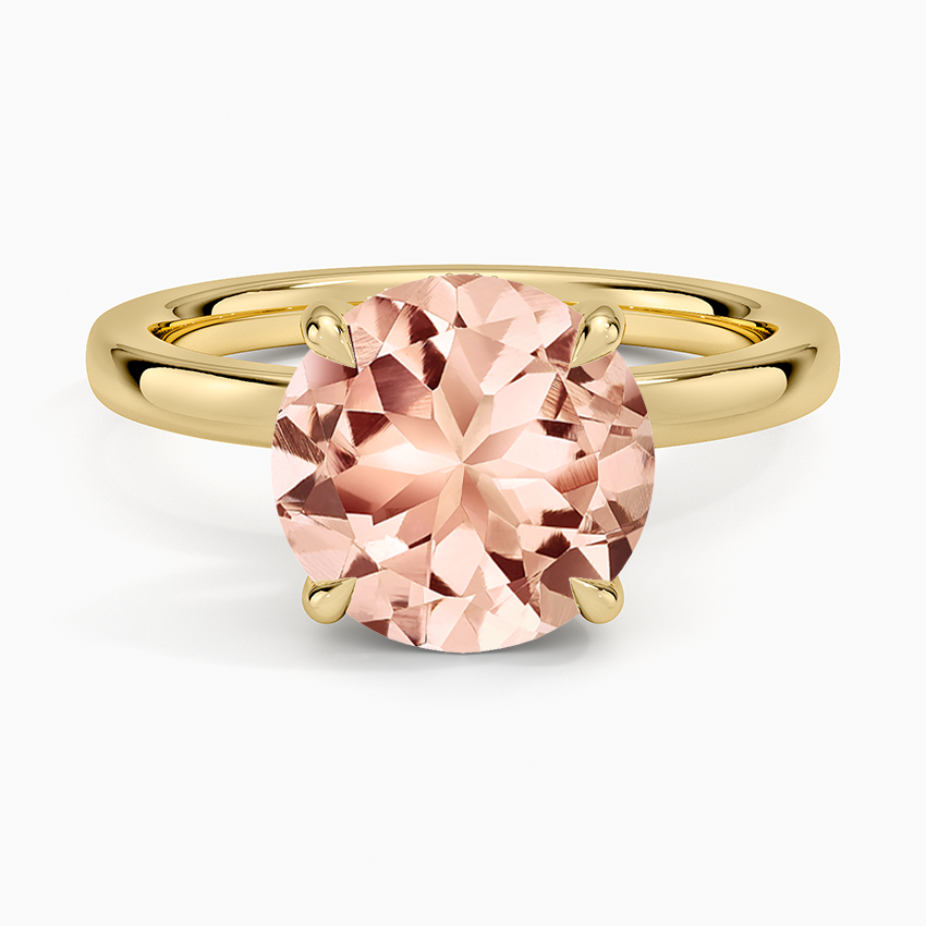 Morganite Audrey Perfect Fit Hidden Halo 2mm Diamond Ring in 14K Yellow Gold