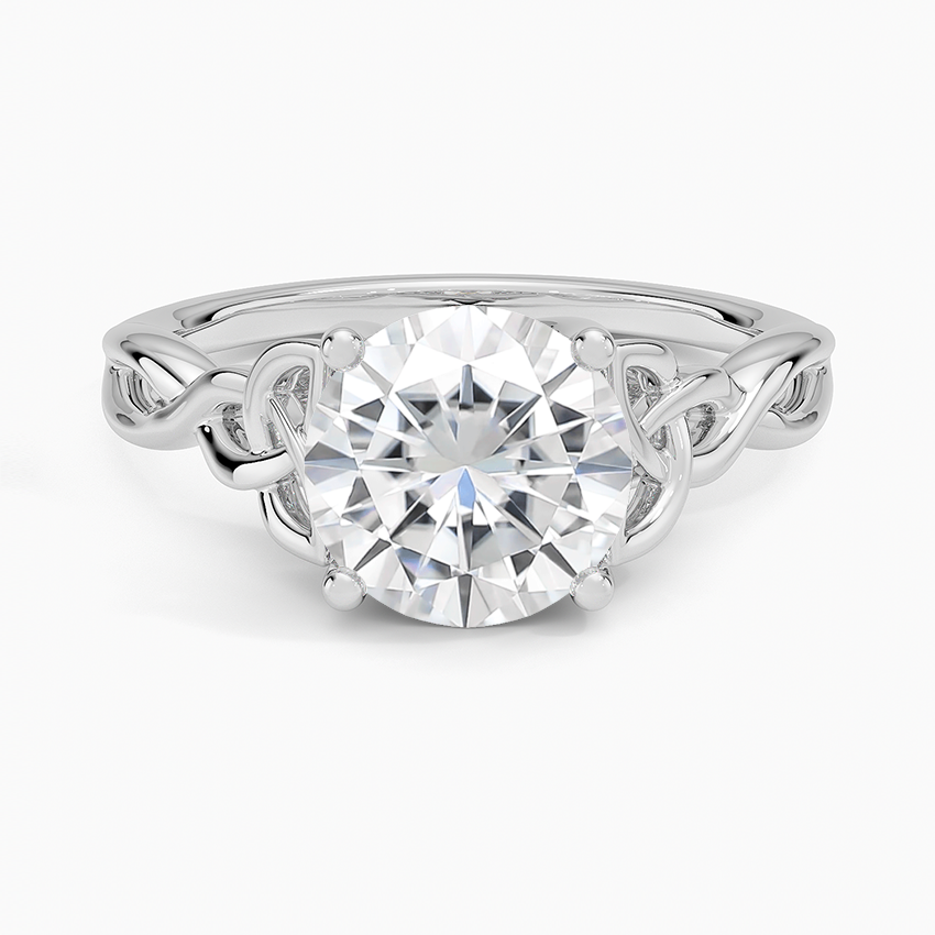 Moissanite Celtic Love Knot Ring in 18K White Gold