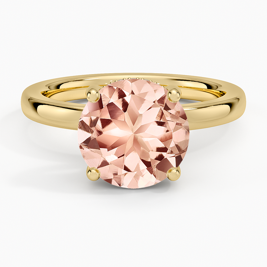 Morganite Sydney Perfect Fit Hidden Halo 2mm Diamond Ring in 14K Yellow Gold