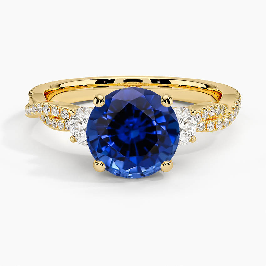 Lab Grown Sapphire Luxe Three Stone Petite Twisted Vine Diamond Ring in 18K Yellow Gold