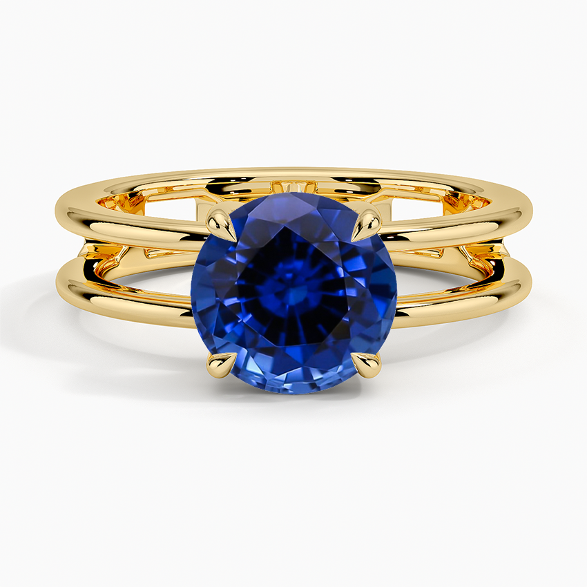 Lab Grown Sapphire Aimee Open Double Band Solitaire Ring in 18K Yellow Gold
