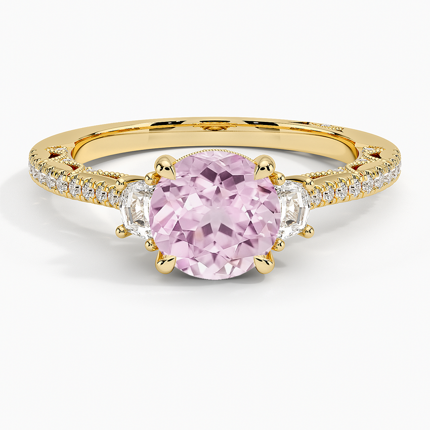 Lab Grown Sapphire Tacori Lunetta Crescent Pavé Three Stone Diamond Ring in 18K Yellow Gold