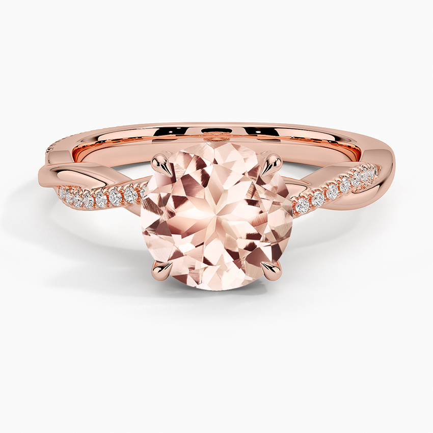 Morganite Petite Twisted Vine Hidden Halo Pavé Diamond Ring in 14K Rose Gold